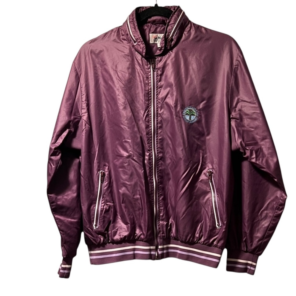 La Mode Women’s Purple Nylon Bomber Jacket Size L Hooded Full Zip EUC Vintage